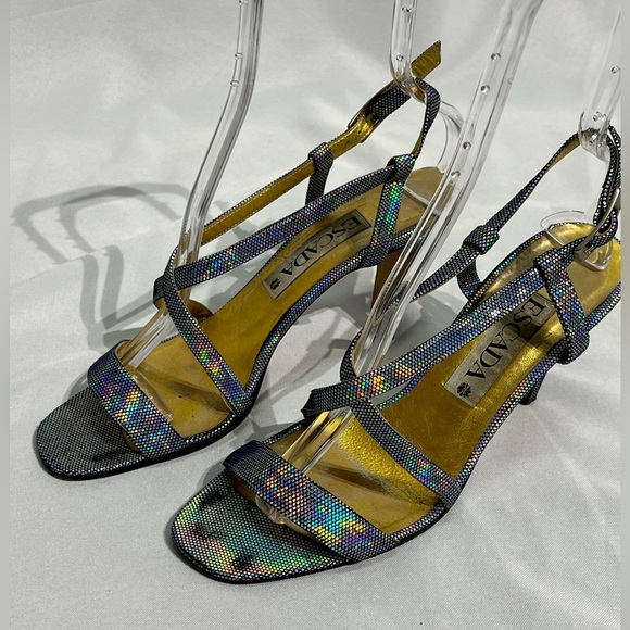 ESCADA Vintage Metallic Rainbow Strappy Heels - size 9B - Picture 8 of 13